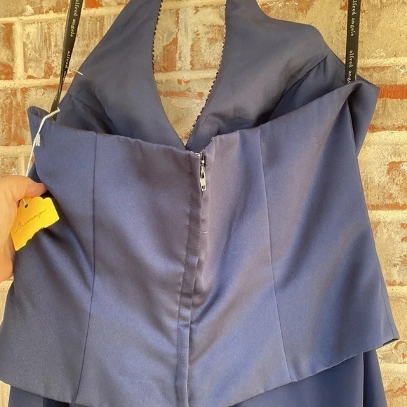 Alfred Angelo Navy Halter Beadwork Maid of Honor Prom Dress - Picture 6 of 15